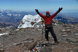 45 Dangles And Jerome Ryan With The Aconcagua Summit 6962m Cross And Aconcagua South Summit Behind.jpg